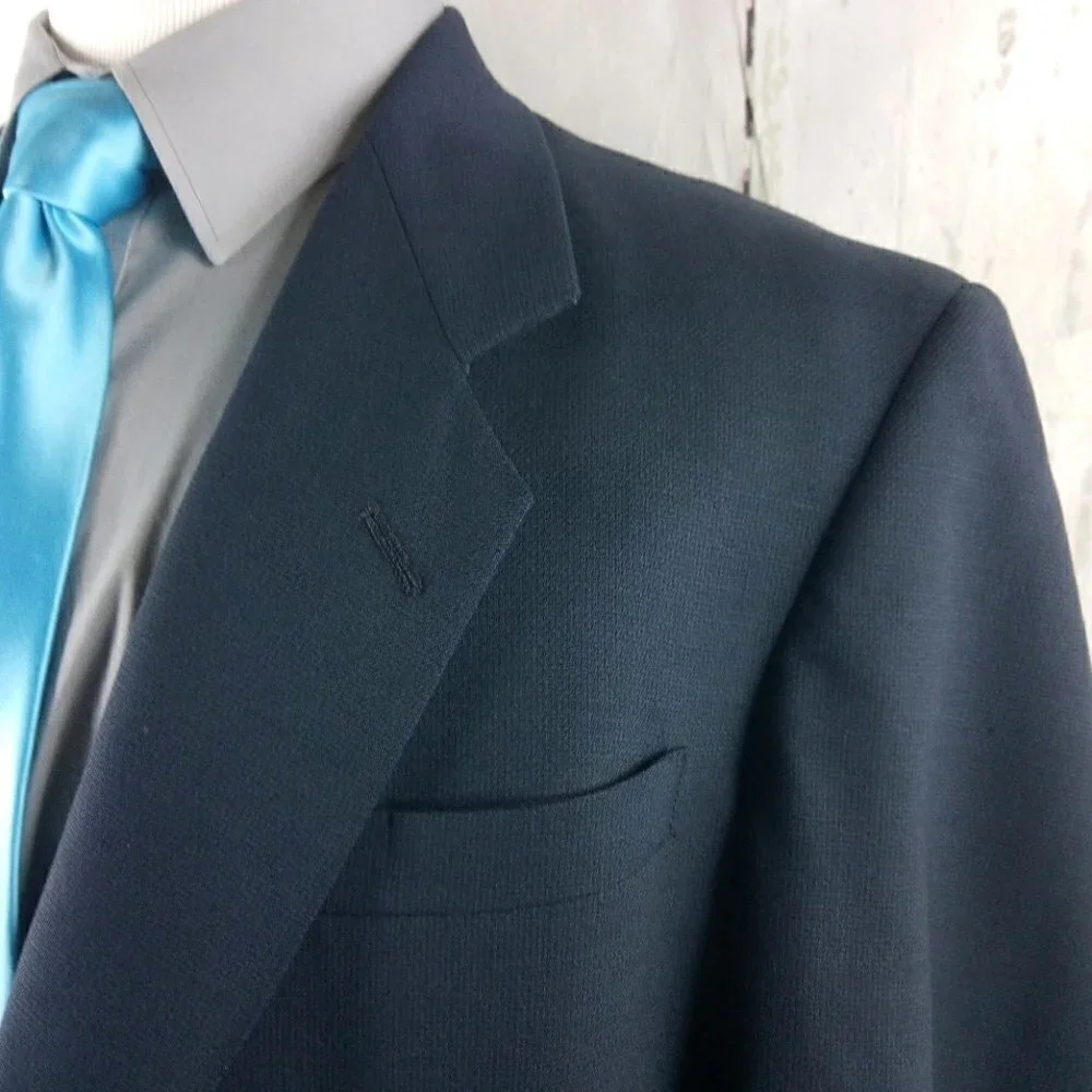 Austin Reed 43L Wool 2 Button Blue Hopsack Suit Blazer Jacket